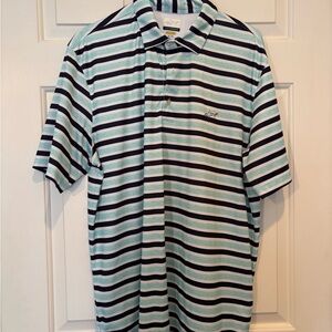 Greg Norman Collection Striped Polo - Aqua and Navy